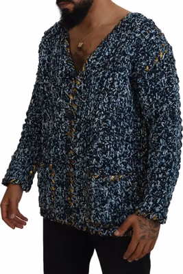 Blue Button Cardigan Fatto A Mano Sweater