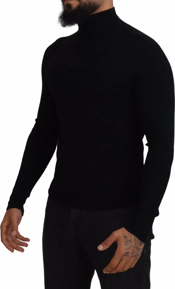 Black Half Zip Turtleneck Pullover Sweater
