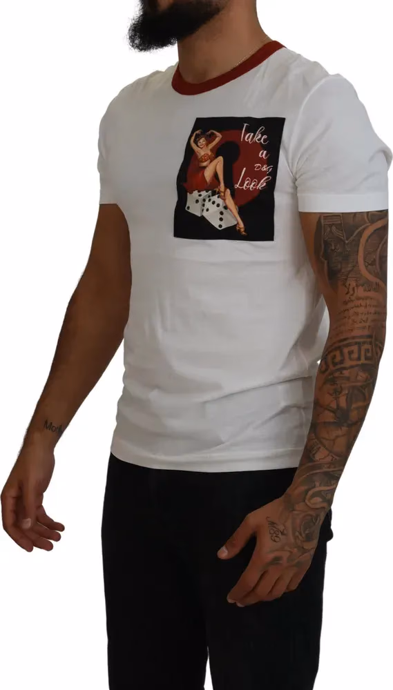 Cotton White Logo Print Crewneck T-shirt