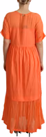Coral Cotton Blend Short Sleeves Maxi Shift Dress 3