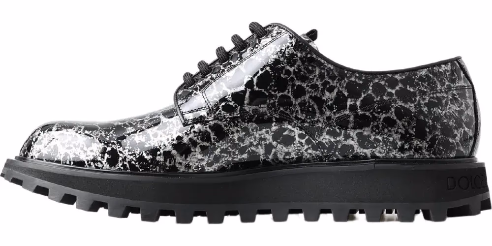 Black White Derby Patent Leather Shoes