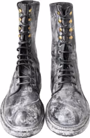 Black Gray Leather Mid Calf Boots Shoes 4