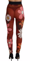 Red Floral Leggings Stretch Waist Pants 2