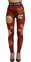Red Floral Leggings Stretch Waist Pants 3