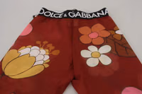 Red Floral Leggings Stretch Waist Pants 5