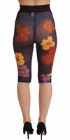 Black Floral Leggings Stretch Waist Pants 3