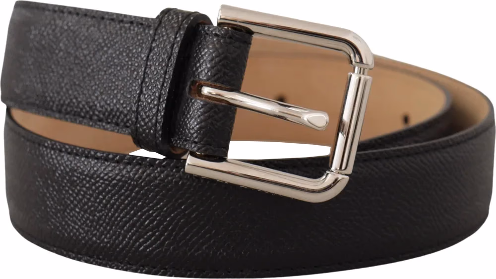 Black Calf Leather Brown Backend Metal Buckle Belt