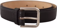 Black Calf Leather Brown Backend Metal Buckle Belt 3