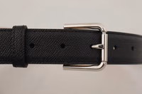 Black Calf Leather Brown Backend Metal Buckle Belt 5