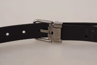 Black Calf Leather Perforated Metal Buckle Belt 4