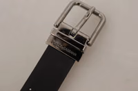 Black Calf Leather Perforated Metal Buckle Belt 5