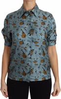 Multicolor Musical Instruments Silk Short sleeve Shirt 2