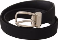Belt Black Calf Leather Silver Tone Metal Buckle 1