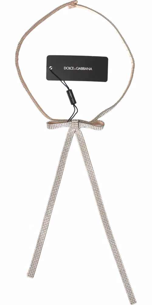 Beige Silk Clear Crystal Bow Waist Belt