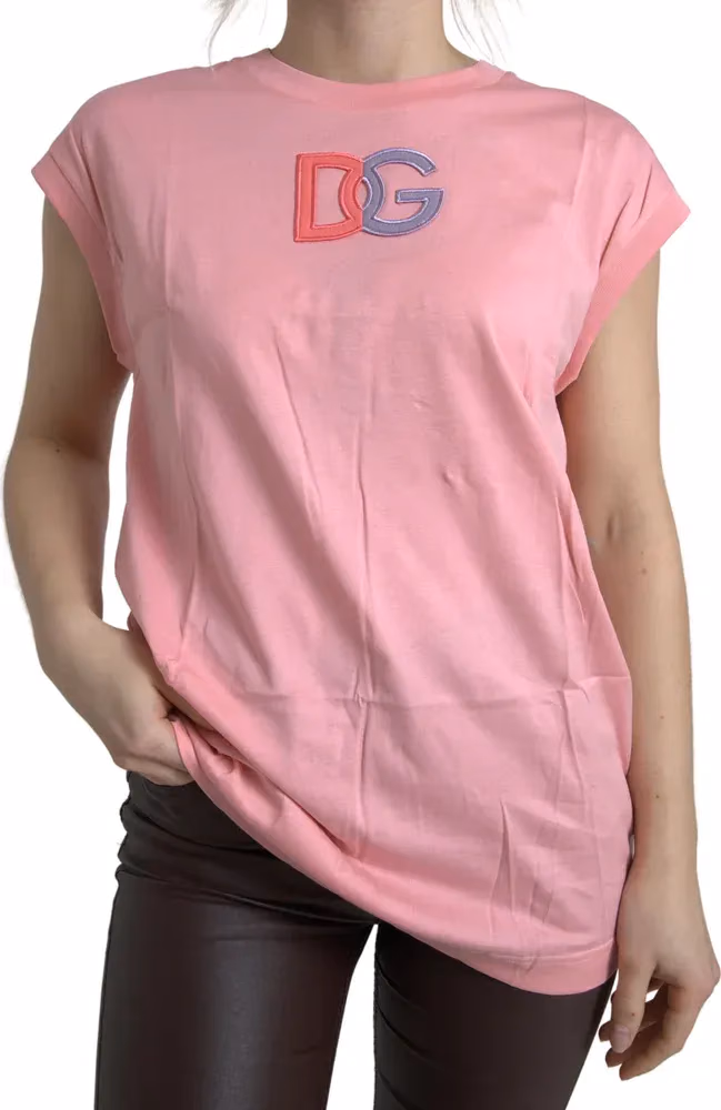 Pink Cotton DG Logo Crew Neck Tank T-shirt