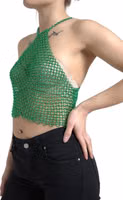Green Aluminum Sleeveless Halter Cropped Tank Top 2