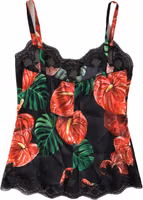 Black Anthurium Print Silk Camisole Top Underwear 4