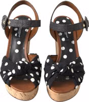 Black  Wedges Polka Dotted Ankle Strap Shoes Sandals 1