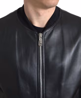 Black Leather Full Zip Bomber Men Jacket 1