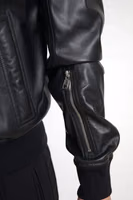 Black Leather Full Zip Bomber Men Jacket 2