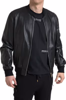 Black Leather Full Zip Bomber Men Jacket 3
