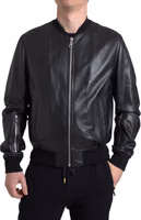 Black Leather Full Zip Bomber Men Jacket 4