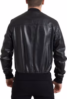 Black Leather Full Zip Bomber Men Jacket 5