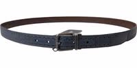 Blue Leather Perforated Metal Buckle Belt 2