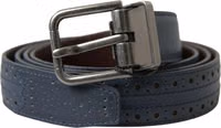 Blue Leather Perforated Metal Buckle Belt 4