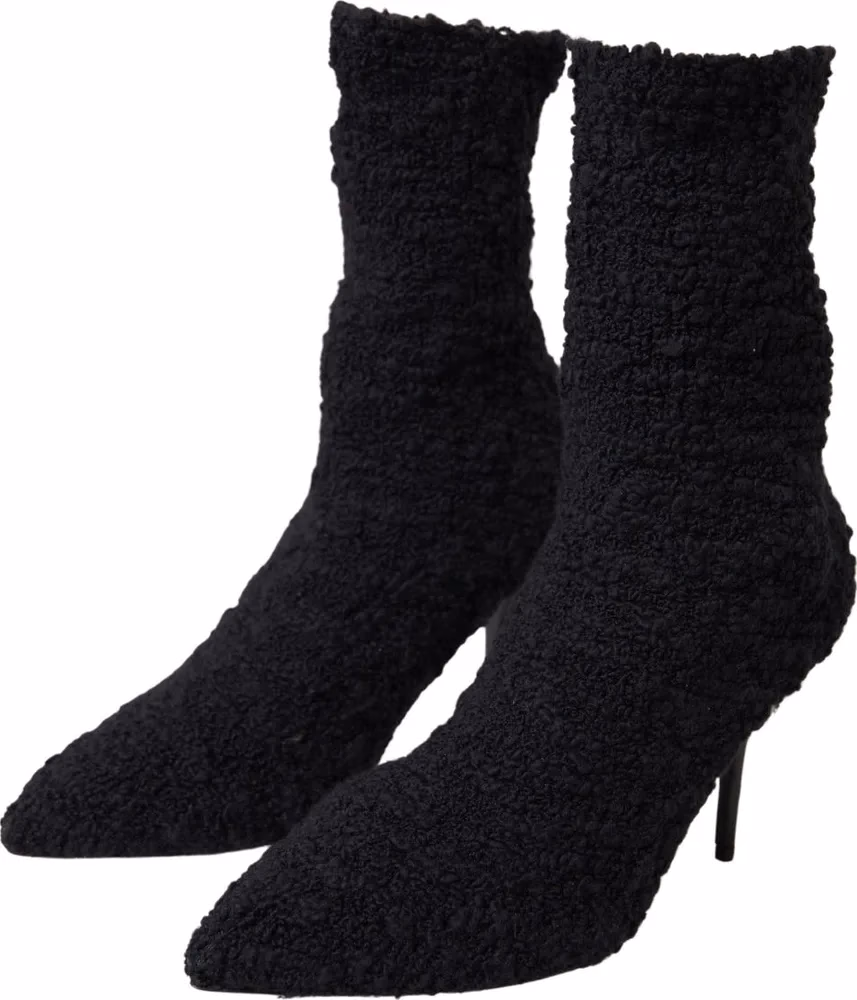 Black Stiletto Heels Mid Calf Boots