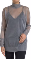 Gray Mesh Turtleneck Long Sleeve Blouse Top 4
