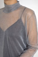 Gray Mesh Turtleneck Long Sleeve Blouse Top 5