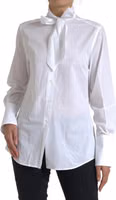 White Cotton Ascot Collar Long Sleeves Top 2