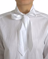 White Cotton Ascot Collar Long Sleeves Top 4
