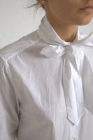 White Cotton Ascot Collar Long Sleeves Top 5