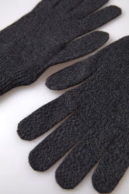 Gray Virgin Wool Knit Hands Mitten Men Gloves