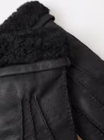 Black Leather Fur Short Hands Mitten Men Gloves 1