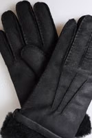 Black Leather Fur Short Hands Mitten Men Gloves 2