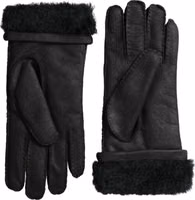 Black Leather Fur Short Hands Mitten Men Gloves 3