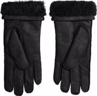 Black Leather Fur Short Hands Mitten Men Gloves 5