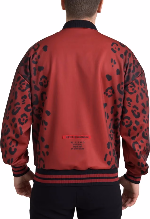 Red Leopard Polyester Bomber Full Zip Jacket