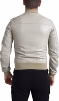 Cream Leather Bomber Blouson Full Zip Jacket 2