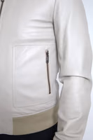 Cream Leather Bomber Blouson Full Zip Jacket 4