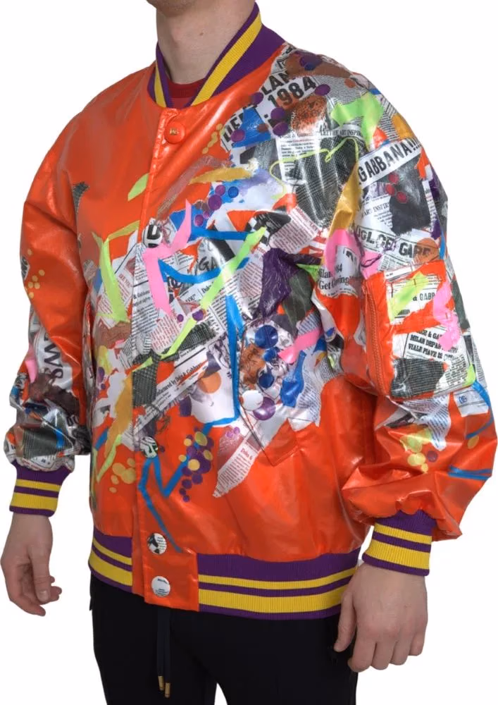 Orange Polyester Button Blouson Jacket
