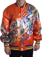 Orange Polyester Button Blouson Jacket 4