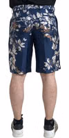 Blue Floral Print Silk Men Bermuda Shorts 2