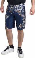 Blue Floral Print Silk Men Bermuda Shorts 3