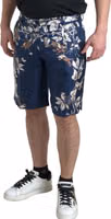 Blue Floral Print Silk Men Bermuda Shorts 4