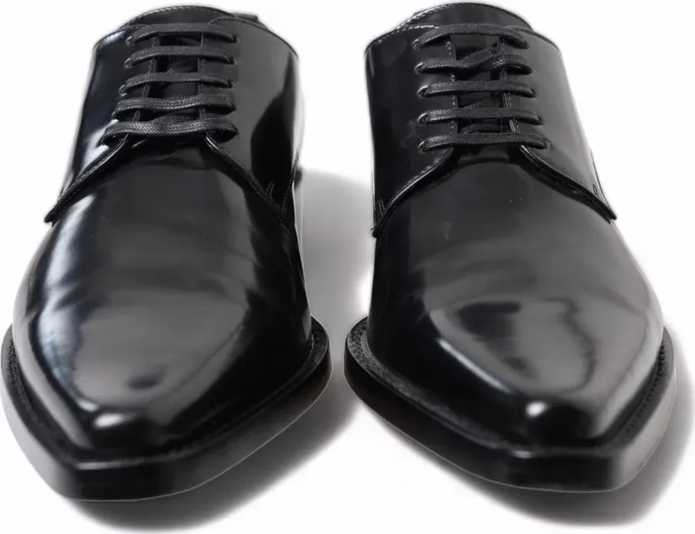 Black Leather Lace Up Formal Flats Shoes