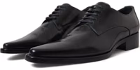Black Leather Lace Up Formal Flats Shoes 2